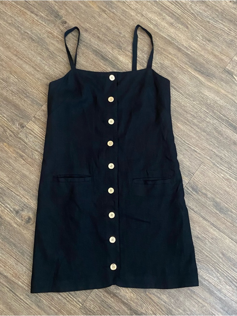 J. Crew Claudia Dress in Linen Black Shift Square Neckline Gold Buttons XST - Picture 2 of 7